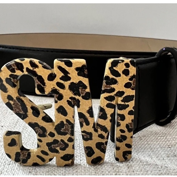 STEVE MADDEN Logo buckle faux-leather women's belt- Black/Leopard - Picture 2 of 3